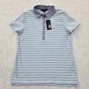 NWT Tommy Hilfiger Heritage Polo Shirt Sz M Blue Striped Contrast Collar Preppy